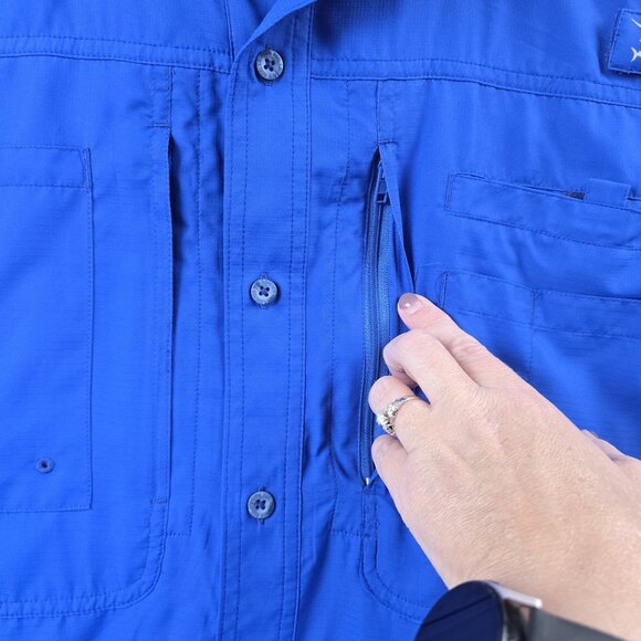 Reel Legends Mens Blue Short Sleeve Button-Up Shirt L - Picture 3 of 8